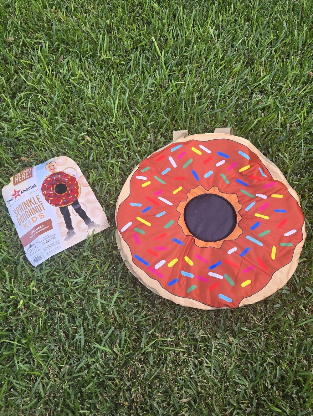 Chocolate donut costume with rainbow sprinkles OS
